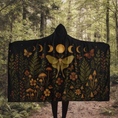 Luna Moth Witchy Forest Cottagecore Hooded Blanket