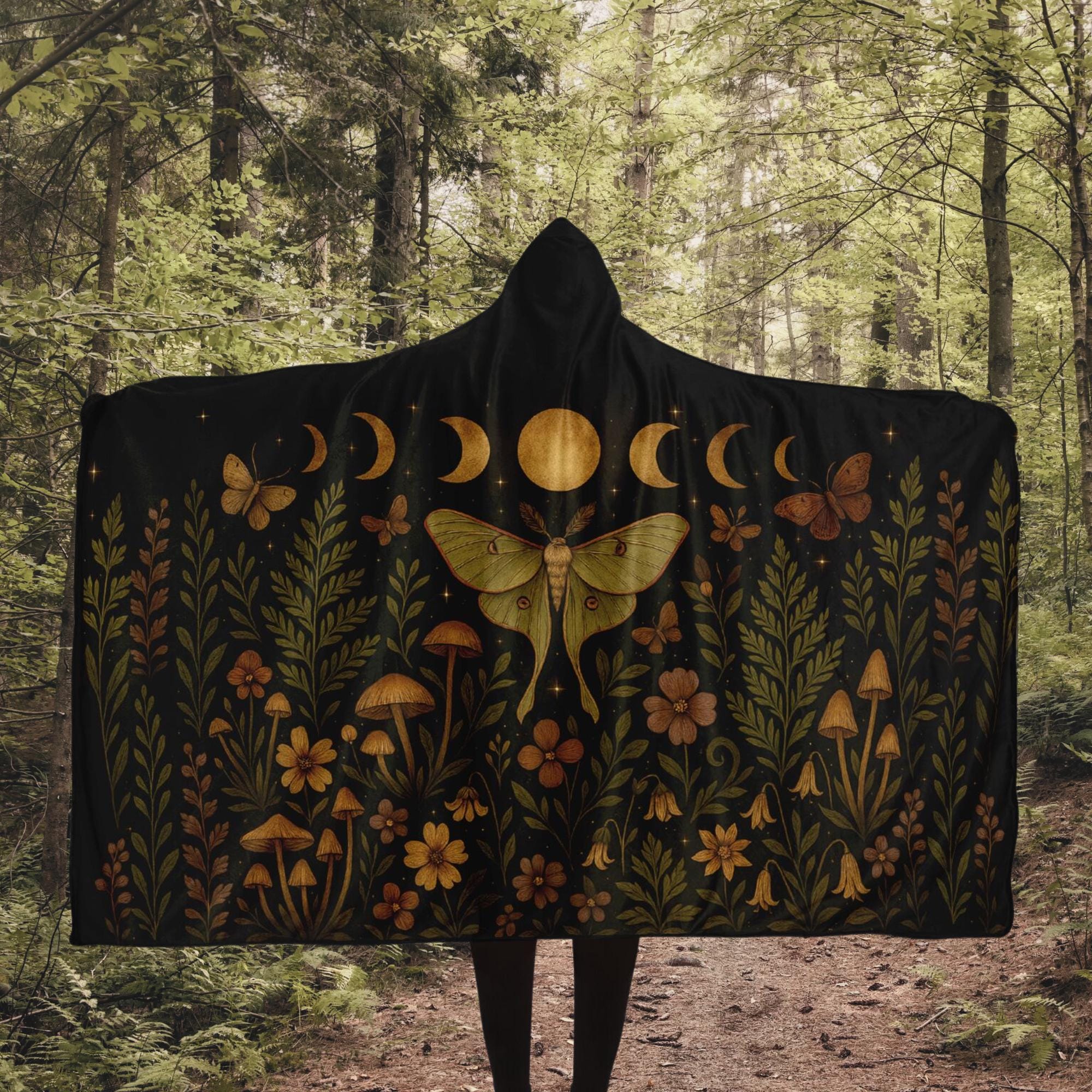Luna Moth Witchy Forest Cottagecore Hooded Blanket