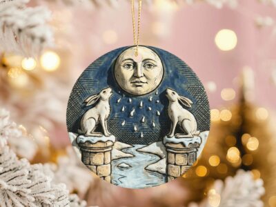 Tarot Moon Gazing Hare Yule Ceramic Ornament