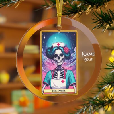 Tarot The Nurse Skeleton Custom Glass Ornament