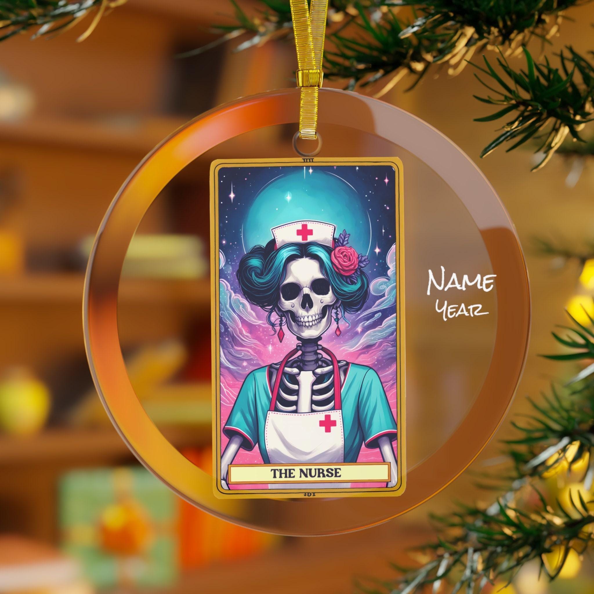 Tarot The Nurse Skeleton Custom Glass Ornament