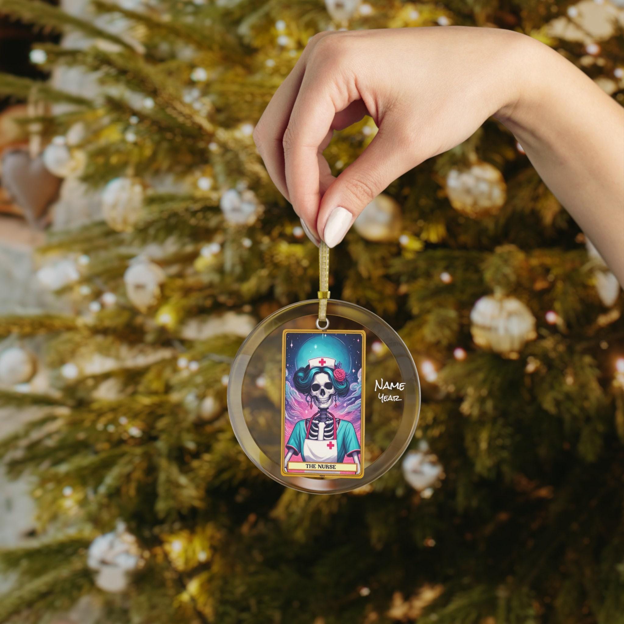 Tarot The Nurse Skeleton Custom Glass Ornament - Image 3