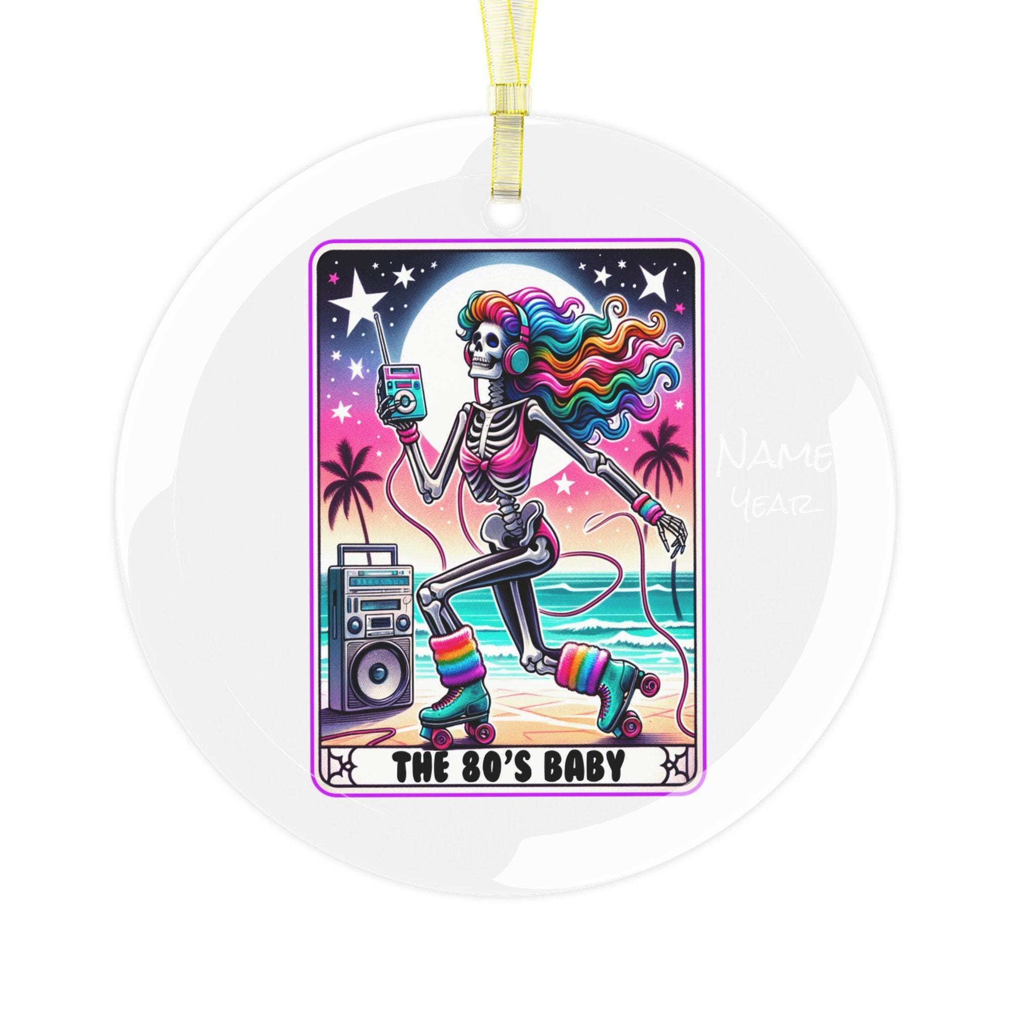 Tarot 80s Baby Skeleton Custom Glass Ornament - Image 2