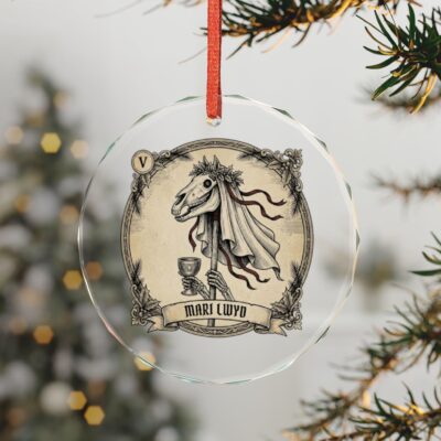 Mari Lwyd Welsh Folklore Glass Ornament
