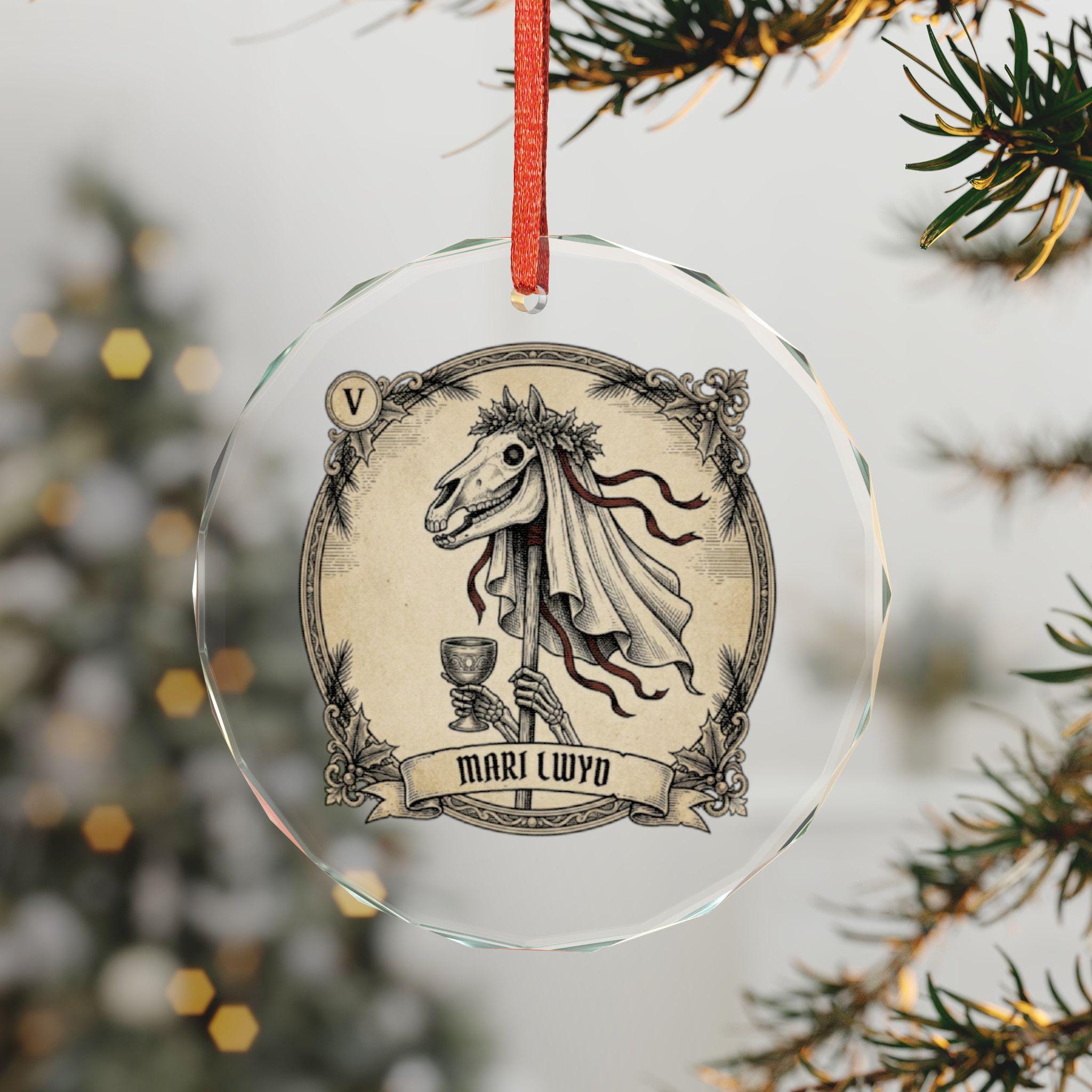 Mari Lwyd Welsh Folklore Glass Ornament