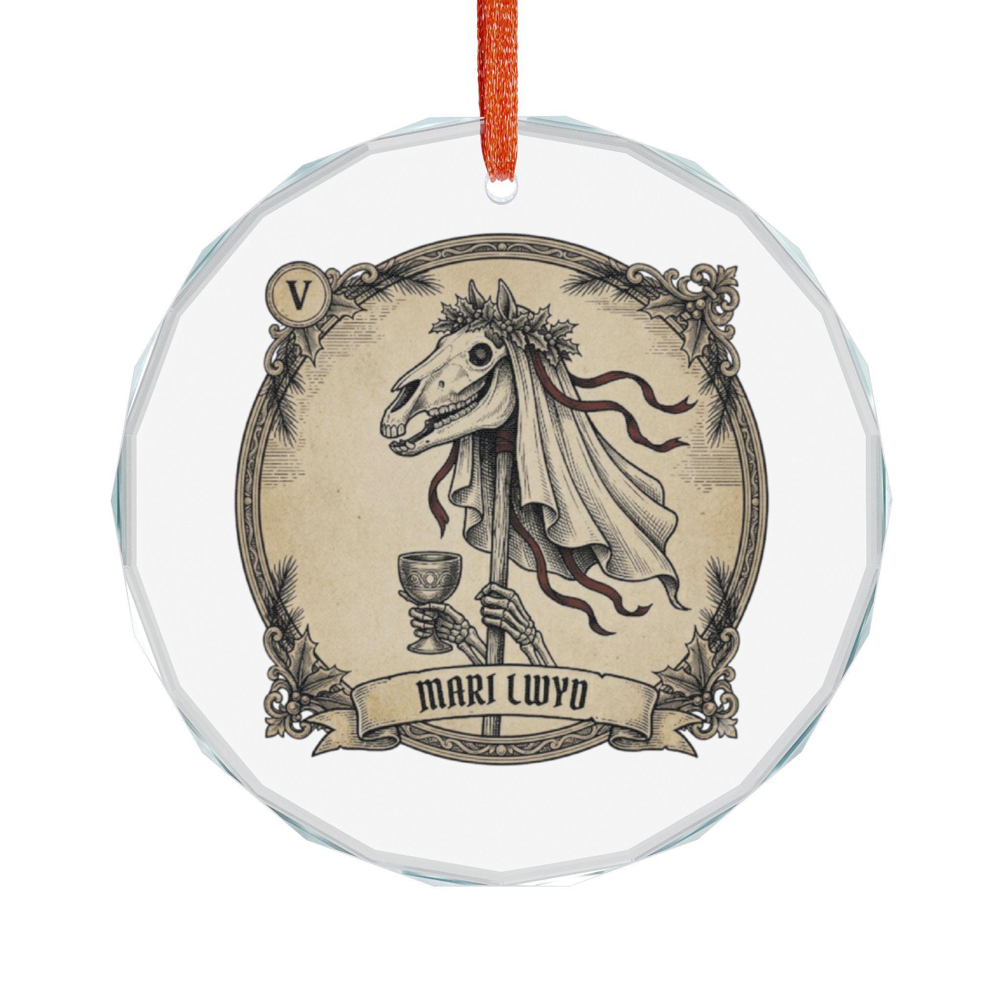Mari Lwyd Welsh Folklore Glass Ornament - Image 3