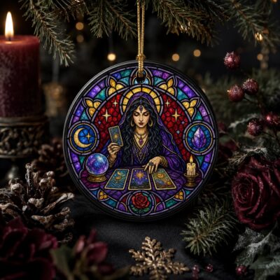 Tarot Reader Stained Glass Yule Ceramic Ornament