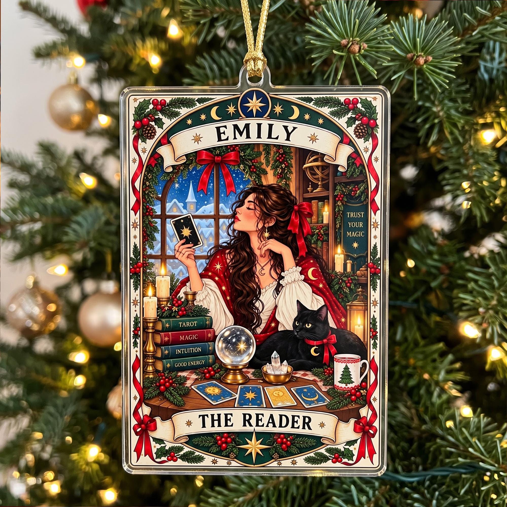 Custom The Reader Tarot Christmas Ornament - Image 3