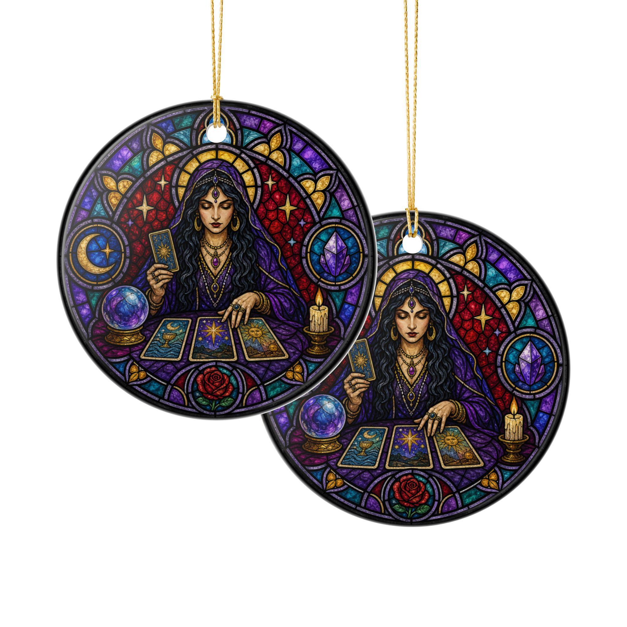 Tarot Reader Stained Glass Yule Ceramic Ornament - Image 8