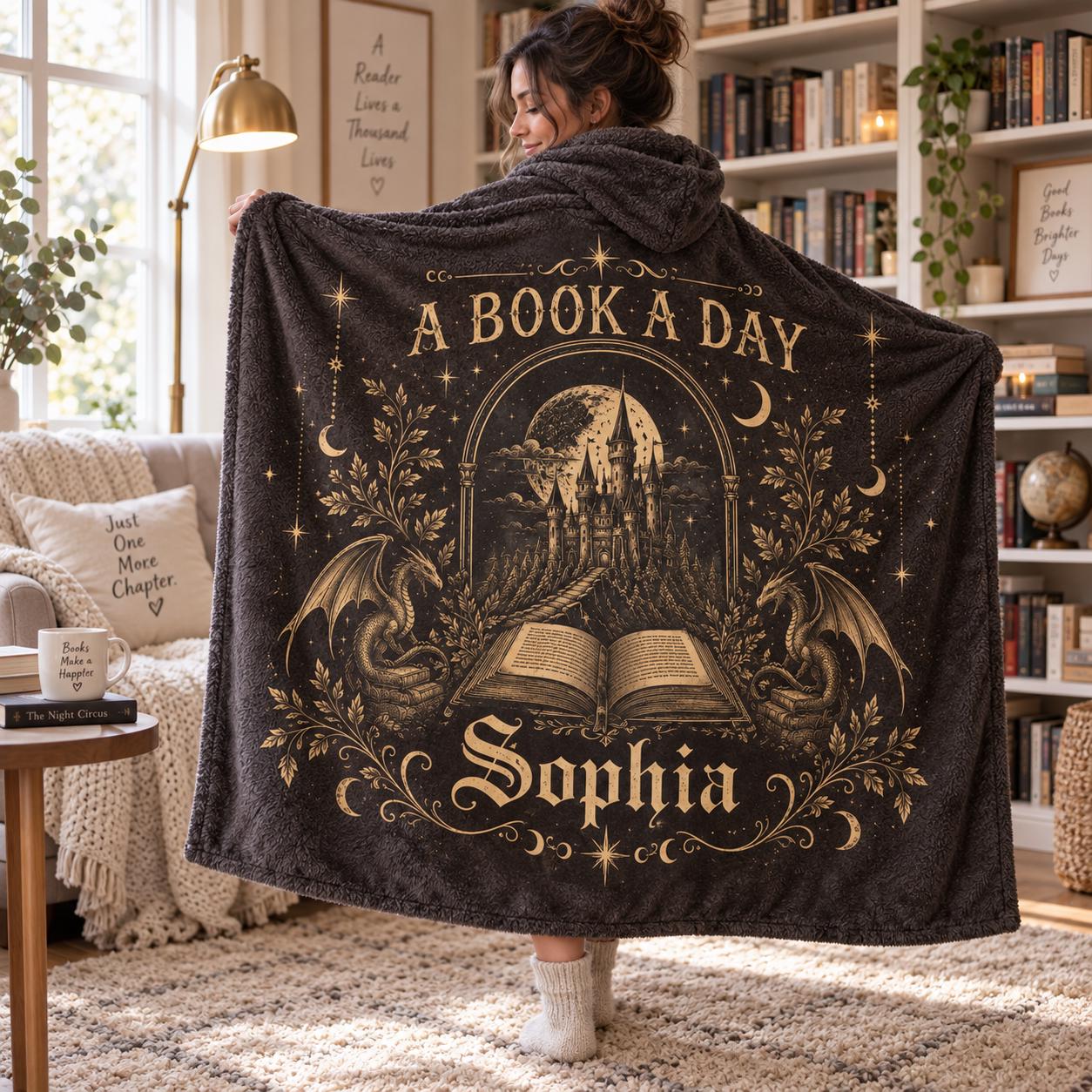 Personalized Fantasy Dragon Dark Castle Hooded Blanket - Image 3