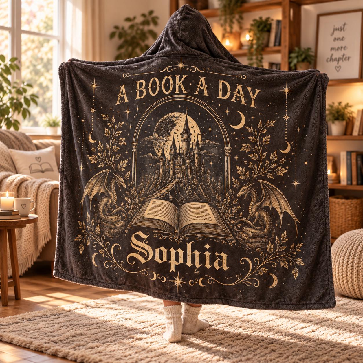 Personalized Fantasy Dragon Dark Castle Hooded Blanket