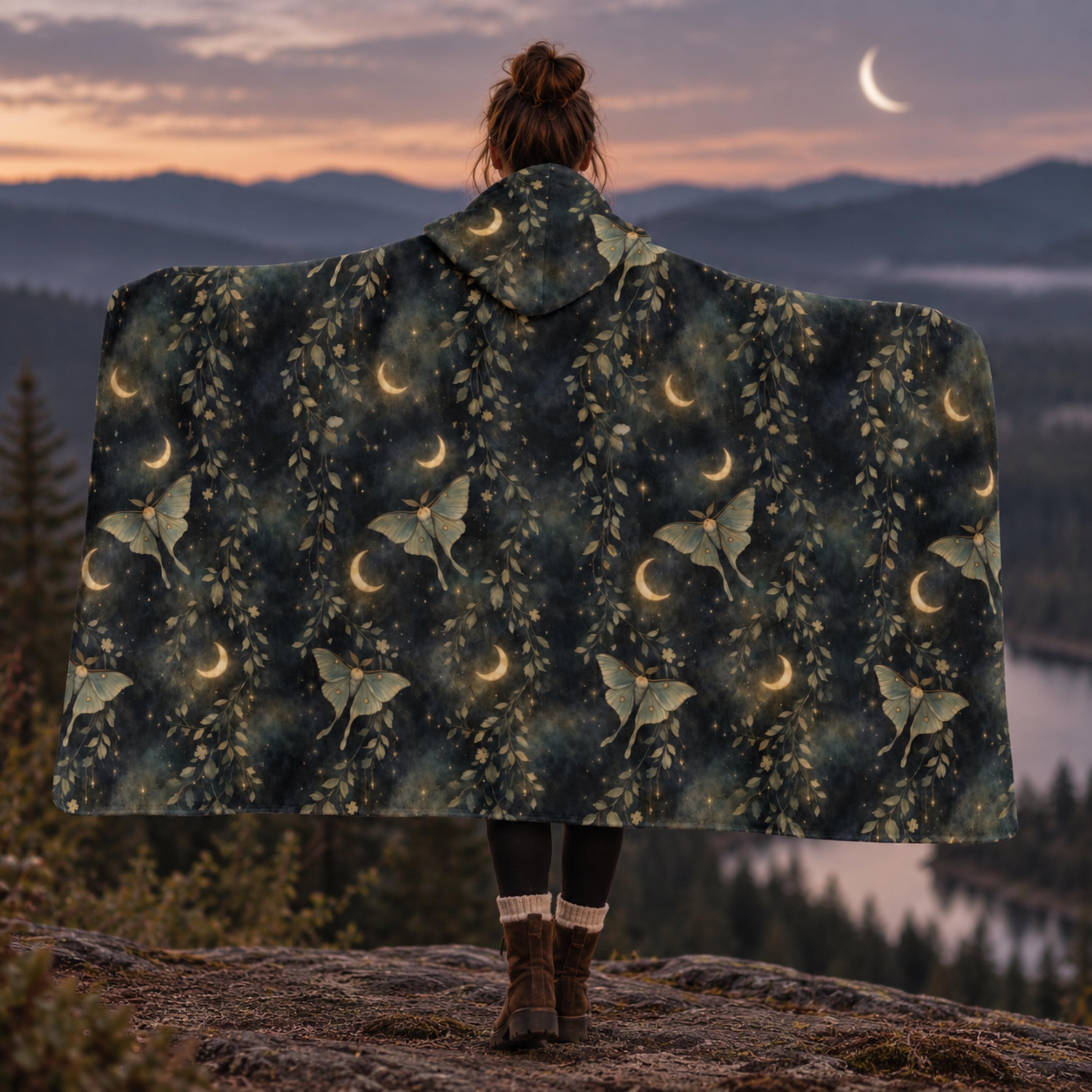 Luna Moth Celestial Whimsigoth Sherpa Hooded Blanket - Image 2