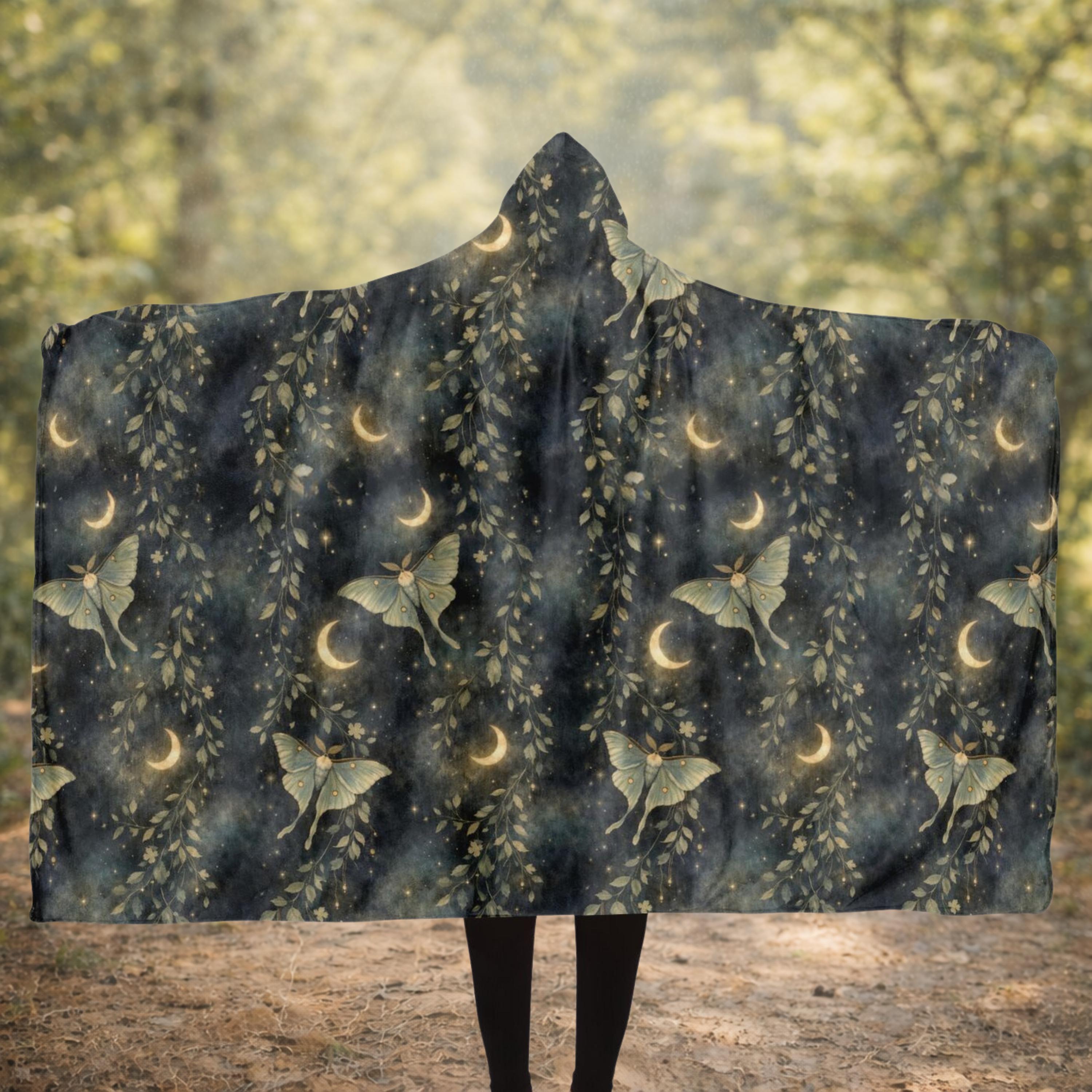 Luna Moth Celestial Whimsigoth Sherpa Hooded Blanket