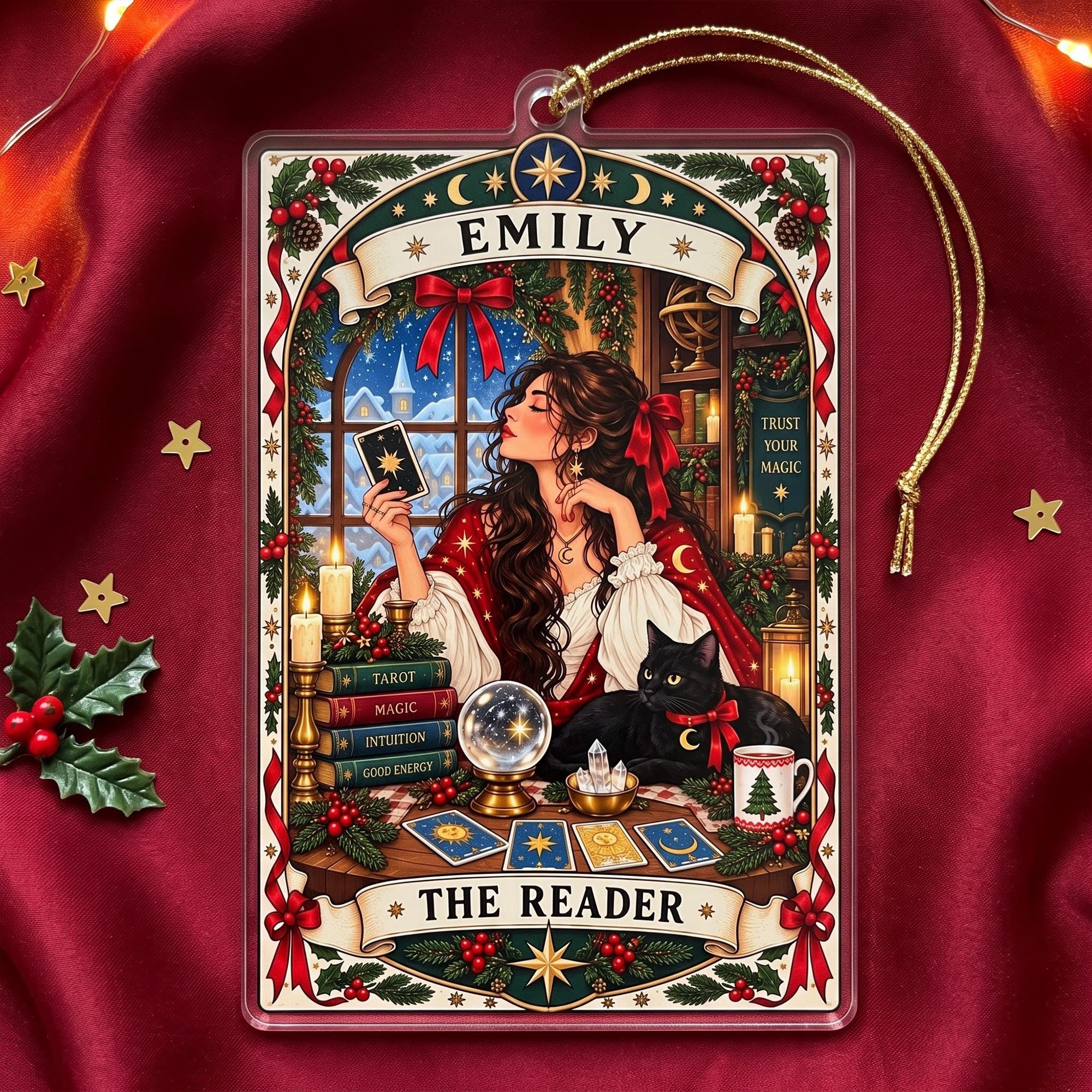 Custom The Reader Tarot Christmas Ornament