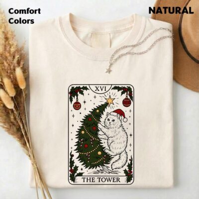 The Tower Christmas Cat Mystical Tarot Sweatshirt