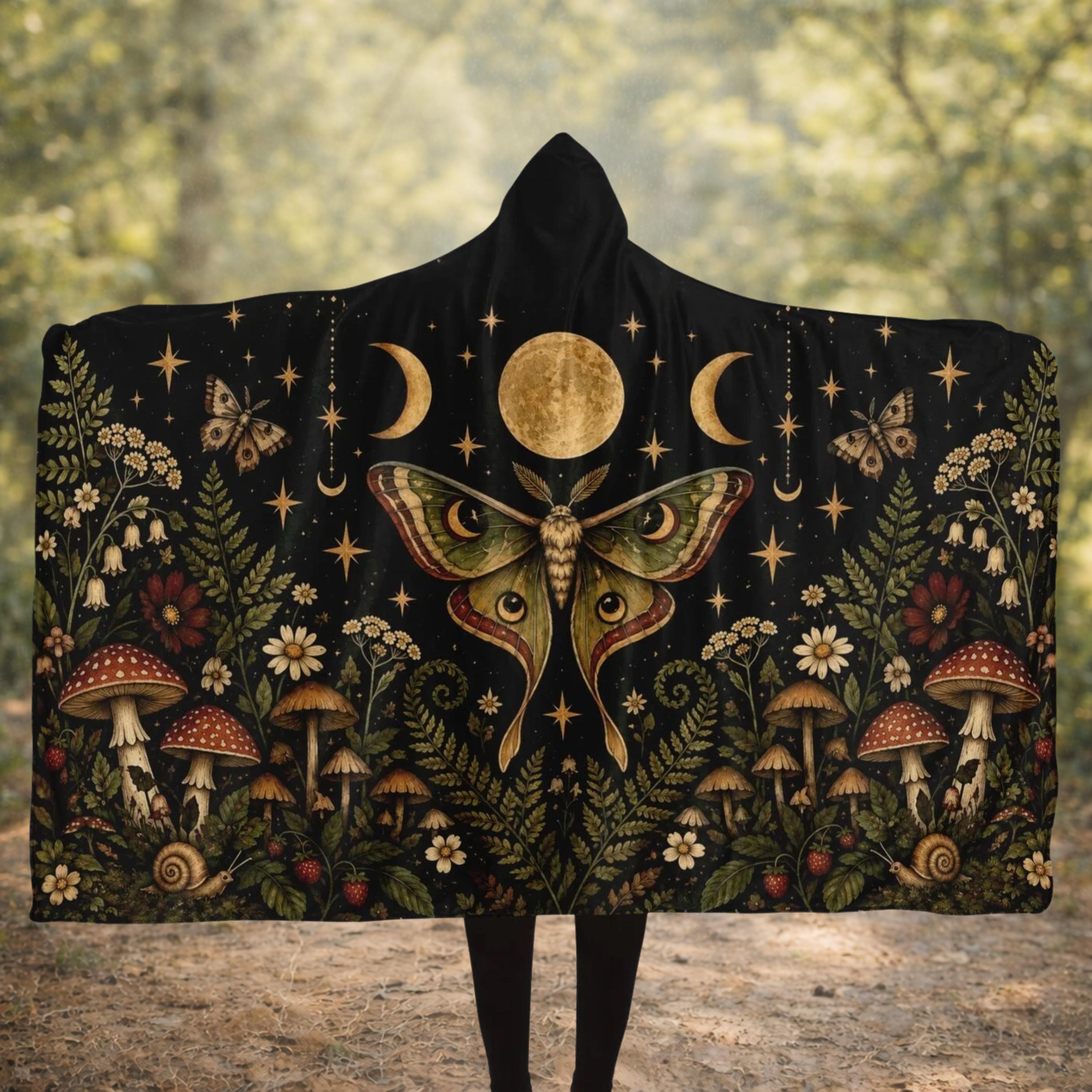 Luna Moth Dark Forest Whimsigoth Hooded Blanket
