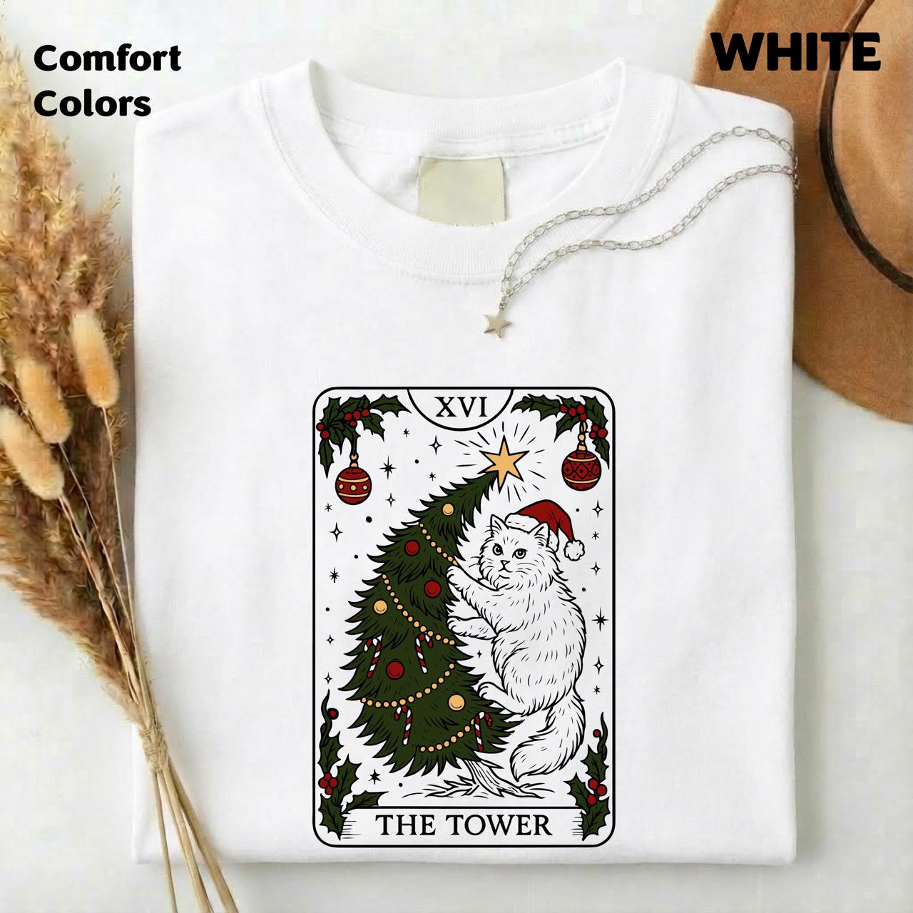 The Tower Christmas Cat Mystical Tarot Sweatshirt - Image 2